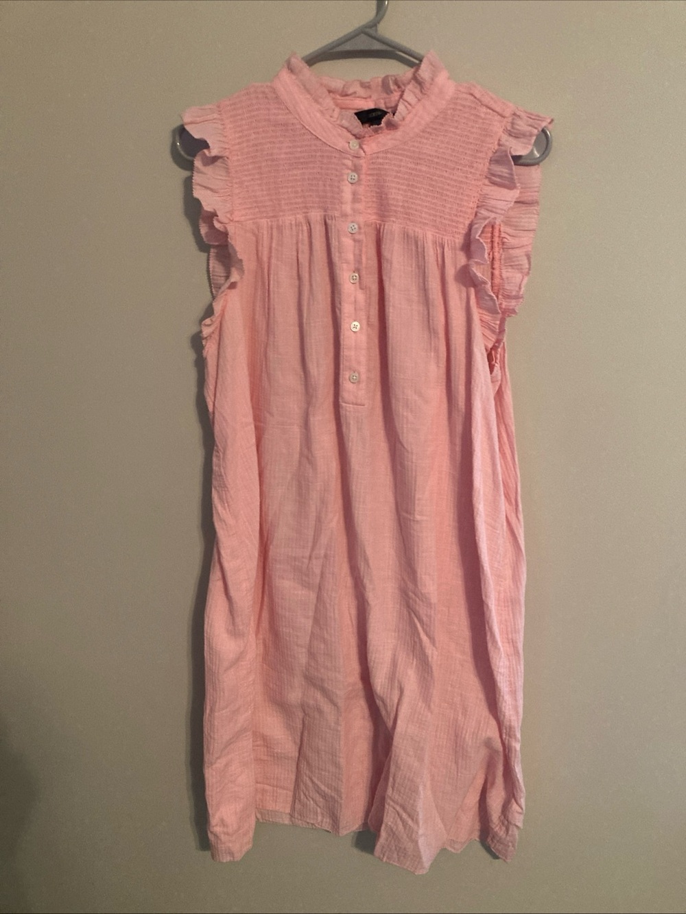 J.Crew Garden Dress Smocked Front Soft Gauze Ruffle Collar Pink L